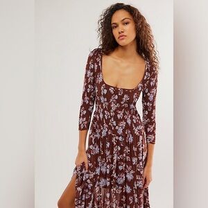 Free People It’s Fate Midi Dress - Brown Floral, Size Medium